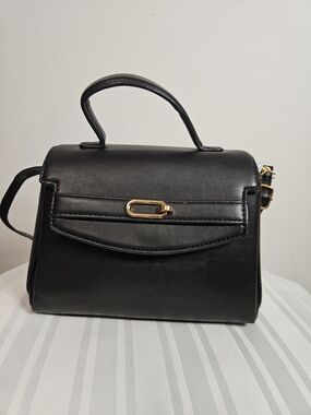 Structured Black Satchel with Gold Accent 9" x 7"